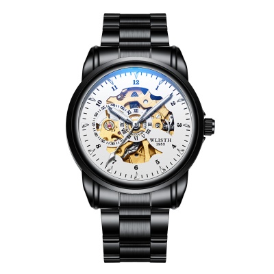 Montre mécanique pour hommes en cuir véritable imperméable à l'eau lumineuse