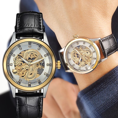 WLISTH montres pour les hommes doré cadran dragon entièrement automatique mécanique imperméable