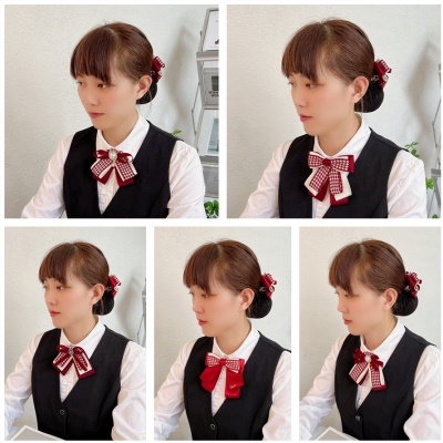 Nœud papillon/arc de soie de polyester rouge avec fleur de tête pour les femmes