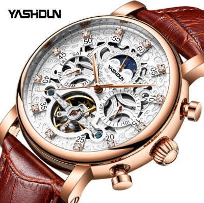 YASHIDUN montres pour hommes évider papillon mécanique double bouton étanche