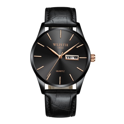 WLISTH  montre  en acier/bracelet en cuir imperméable avec  calendrier