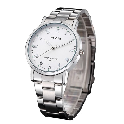 WLISTH montre bracelet en cuir/acier avec des aiguilles lumineuses chiffres romains