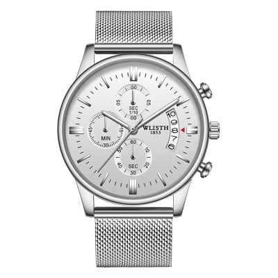 WLISTH montres pour hommes trois yeux six aiguilles en acier avec affichage du calendrier