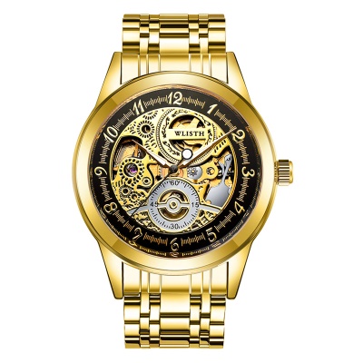 WLISTH montres pour les hommes doré entièrement automatique design creux mécanique