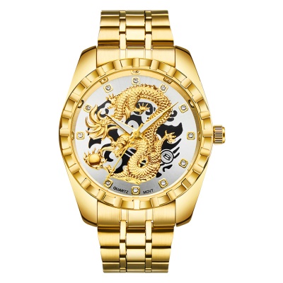 Golden Dragon montre pour les hommes en acier bracelet montre à quartz