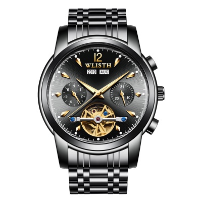 WLISTH montres pour hommes automatique mécanique creux spirale volant lumineux