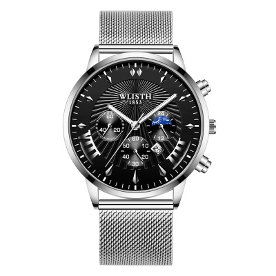 WLISTH Montres hommes aiguilles en acier lumineux avec boucle ardillon