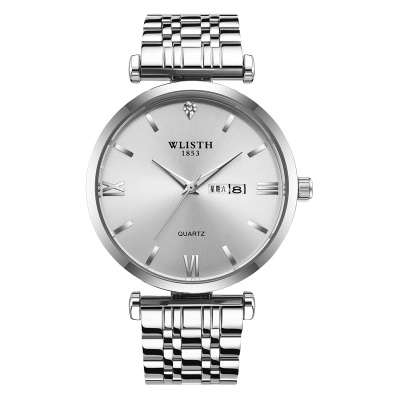 WLISTH montre en acier avec double calendrier papillon double bouton