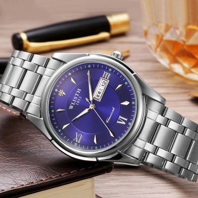 WLISTH montres pour hommes en acier inoxydable double calendrier cadran affichage lumineux