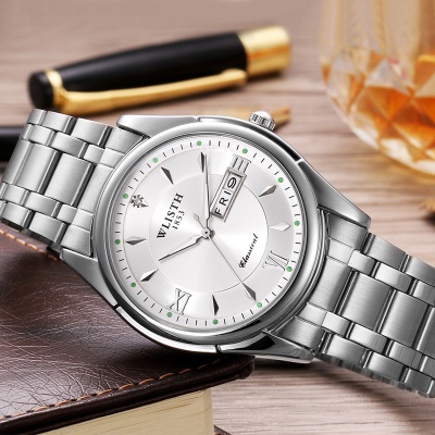 WLISTH montres pour hommes en acier inoxydable double calendrier cadran affichage lumineux
