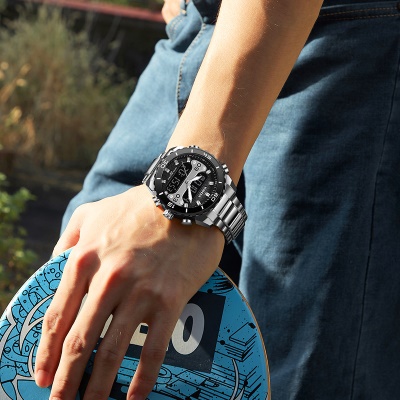 YASHIDUN  montre aiguilles lumineuses affichage numérique bracelet en acier inoxydable