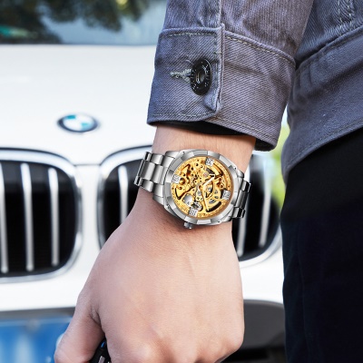 WLISTH montres pour hommes ajourée et transparente bande d'acier mécanique