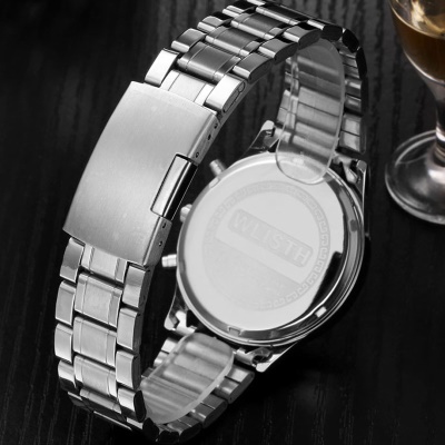 WLISTH Montres pour hommes Bracelet en acier/Bracelet en cuir imitation à trois yeux boucle ardillon