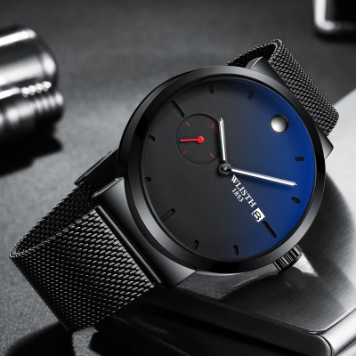 WLISTH Montre pour les hommes avec des aiguilles lumineuses imperméables à l'eau maille bande en acier