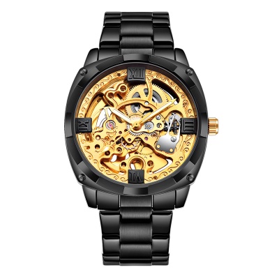 WLISTH montres pour hommes ajourée et transparente bande d'acier mécanique