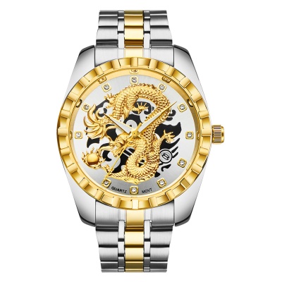 Montres pour les hommes Dragon modèle en or avec diamants bracelet en acier étanche