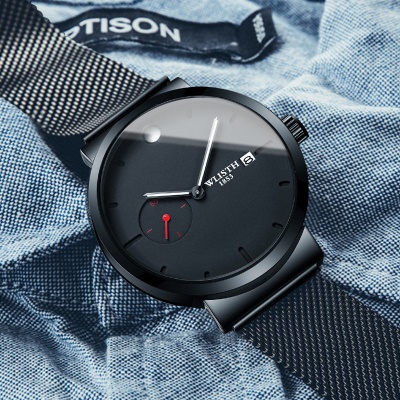 WLISTH Montre pour les hommes avec des aiguilles lumineuses imperméables à l'eau maille bande en acier
