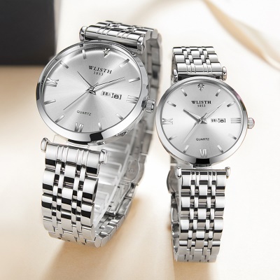 WLISTH montre en acier avec double calendrier papillon double bouton