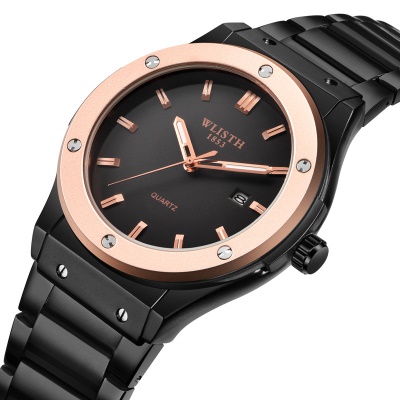WLISTH montre hommes avec calendrier affichage lumineux bracelet en acier/ceinture en cuir