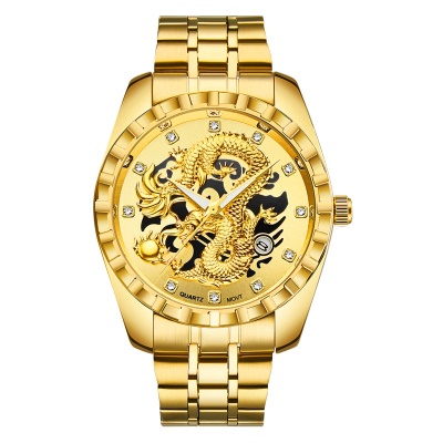 Golden Dragon montre pour les hommes en acier bracelet montre à quartz