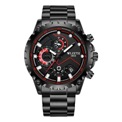 WLISTH Montre pour les hommes en acier inoxydable avec simple pression boucle déployante lunette à engrenages