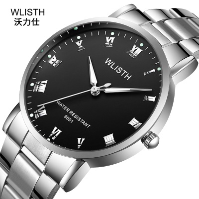 WLISTH montres pour hommes simple et élégant imperméable brillant ceinture en cuir/bracelet en acier