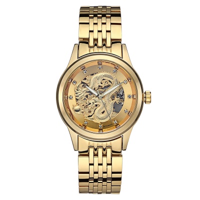 WLISTH montres pour les hommes doré cadran dragon entièrement automatique mécanique imperméable