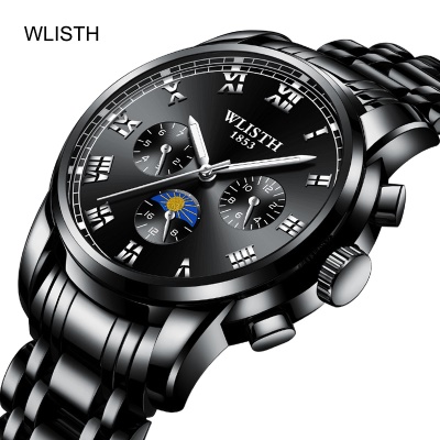 WLISTH Montres pour hommes bracelet en cuir/acier avec chiffres romains