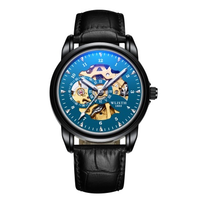 Montre mécanique pour hommes en cuir véritable imperméable à l'eau lumineuse