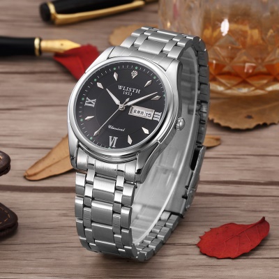 WLISTH montres pour hommes en acier inoxydable double calendrier cadran affichage lumineux