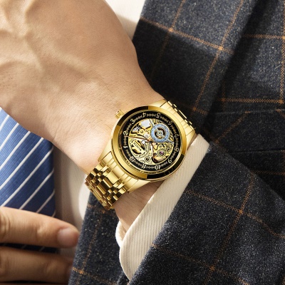 WLISTH montres pour les hommes doré entièrement automatique design creux mécanique