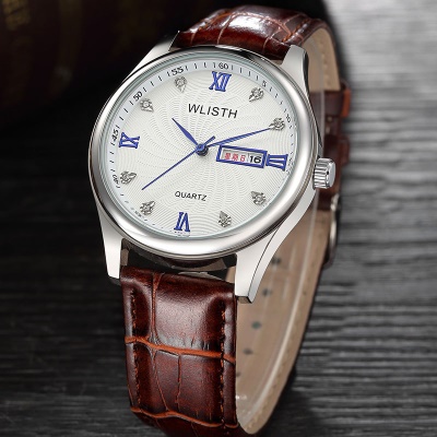 WLISTH montres pour hommes cadran spirale calendrier semaine acier bracelet/ceinture en cuir