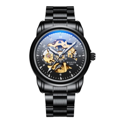 Montre mécanique pour hommes en cuir véritable imperméable à l'eau lumineuse