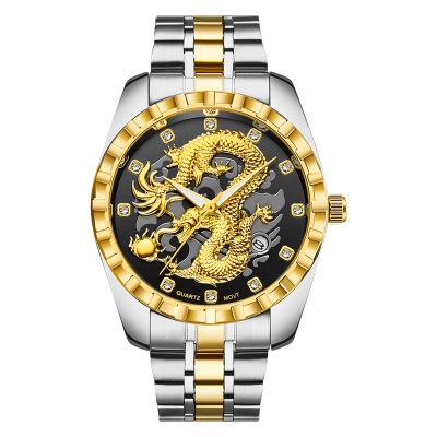 Montres pour les hommes Dragon modèle en or avec diamants bracelet en acier étanche
