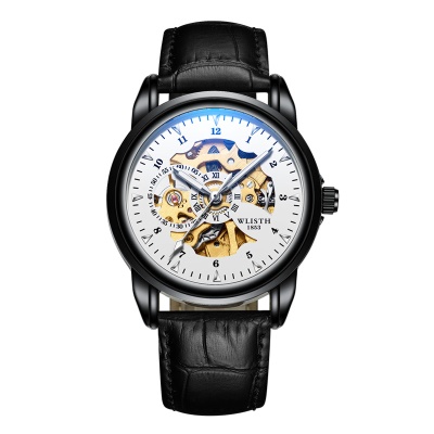 Montre mécanique pour hommes en cuir véritable imperméable à l'eau lumineuse