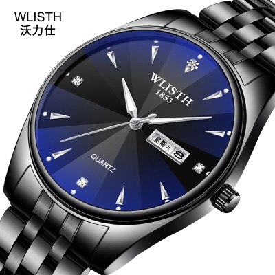 WLISTH montres pour hommes bracelet en acier/bracelet en cuir lumineuse pyramide châtaigne d'eau coupe miroir en verre