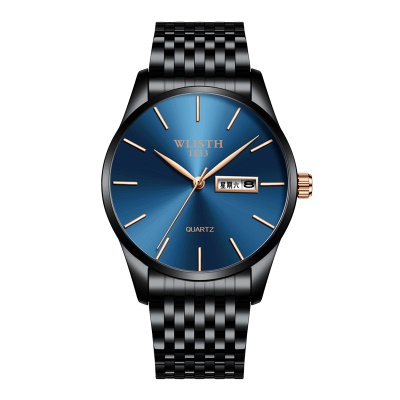 WLISTH  montre  en acier/bracelet en cuir imperméable avec  calendrier