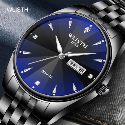 WLISTH montres pour hommes double calendrier lumineux bracelet en acier/bracelet en cuir