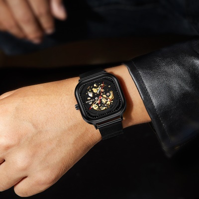 YASHIDUN montres pour hommes transparent couvercle de fond maille avec des machines ajourées