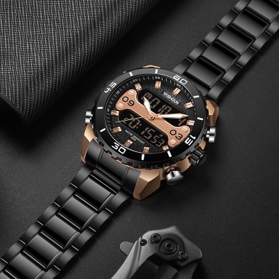YASHIDUN  montre aiguilles lumineuses affichage numérique bracelet en acier inoxydable