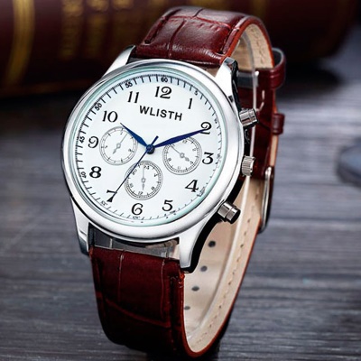 WLISTH Montres pour hommes Bracelet en acier/Bracelet en cuir imitation à trois yeux boucle ardillon