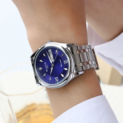 WLISTH montres pour hommes en acier inoxydable double calendrier cadran affichage lumineux