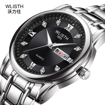 WLISTH montres pour hommes double calendrier en acier bracelet lumineux