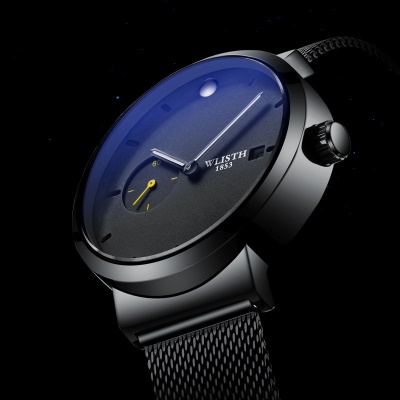 WLISTH montres pour les hommes bleu brillant miroir petit disque maille montre en acier