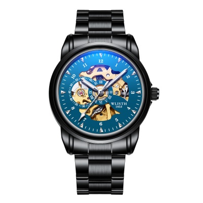 Montre mécanique pour hommes en cuir véritable imperméable à l'eau lumineuse