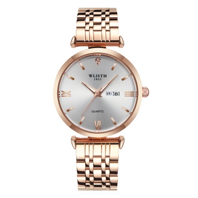 WLISTH montre en acier avec double calendrier papillon double bouton