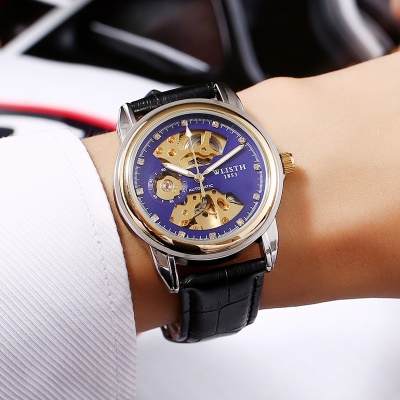 WLISTH montres pour hommes entièrement automatique avec des aiguilles lumineuses mécaniques déployant boucle