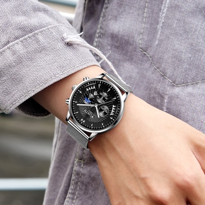 WLISTH Montres hommes aiguilles en acier lumineux avec boucle ardillon