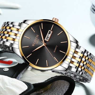 Montre à quartz étanche avec bracelet en cuir pour hommes