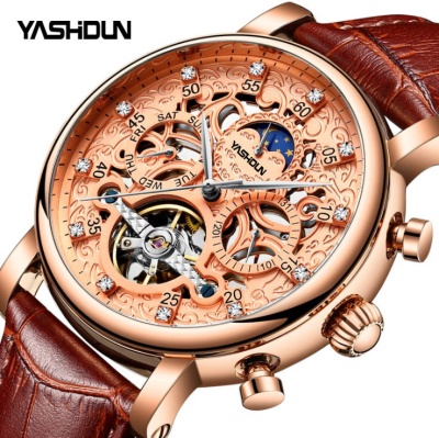 YASHIDUN montres pour hommes évider papillon mécanique double bouton étanche